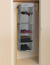 Thumbnail for 2 Pack 5 Foldable Shelf Hanging Closet Organizer Space Saver with Side Accessories Pockets for Clothes Storage