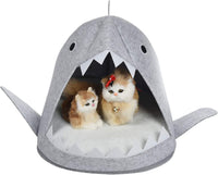 Thumbnail for Shark Shape Pet Cave Bed for Cats andSmall Dogs 45 x 45 x 38 cm (Light Grey)
