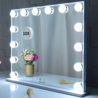 Thumbnail for Hollywood Makeup Vanity Mirror with LED Lights and Detachable 10X Magnification Mirror (White, 62 x 51 cm)