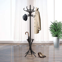 Thumbnail for Brown Coat Rack with Stand Wooden Hat and 12 Hooks Hanger Walnut tree
