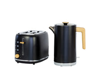 Thumbnail for 1.7L Kitchen Kettle and 2-Slice Bread Toaster Set in Black with Wood Accents
