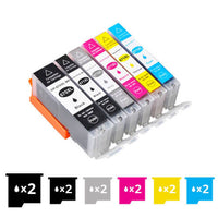 Thumbnail for Compatible Premium 12 Pack PGI-670XL, CLI-671XL High Yield Inkjet Combo [2BK,2PBK,2C,2M,2Y,2GY] - for use in Canon Printers
