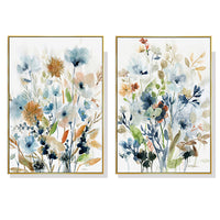 Thumbnail for Wall Art 40cmx60cm Colourful Floras Watercolour style 2 Sets Gold Frame Canvas