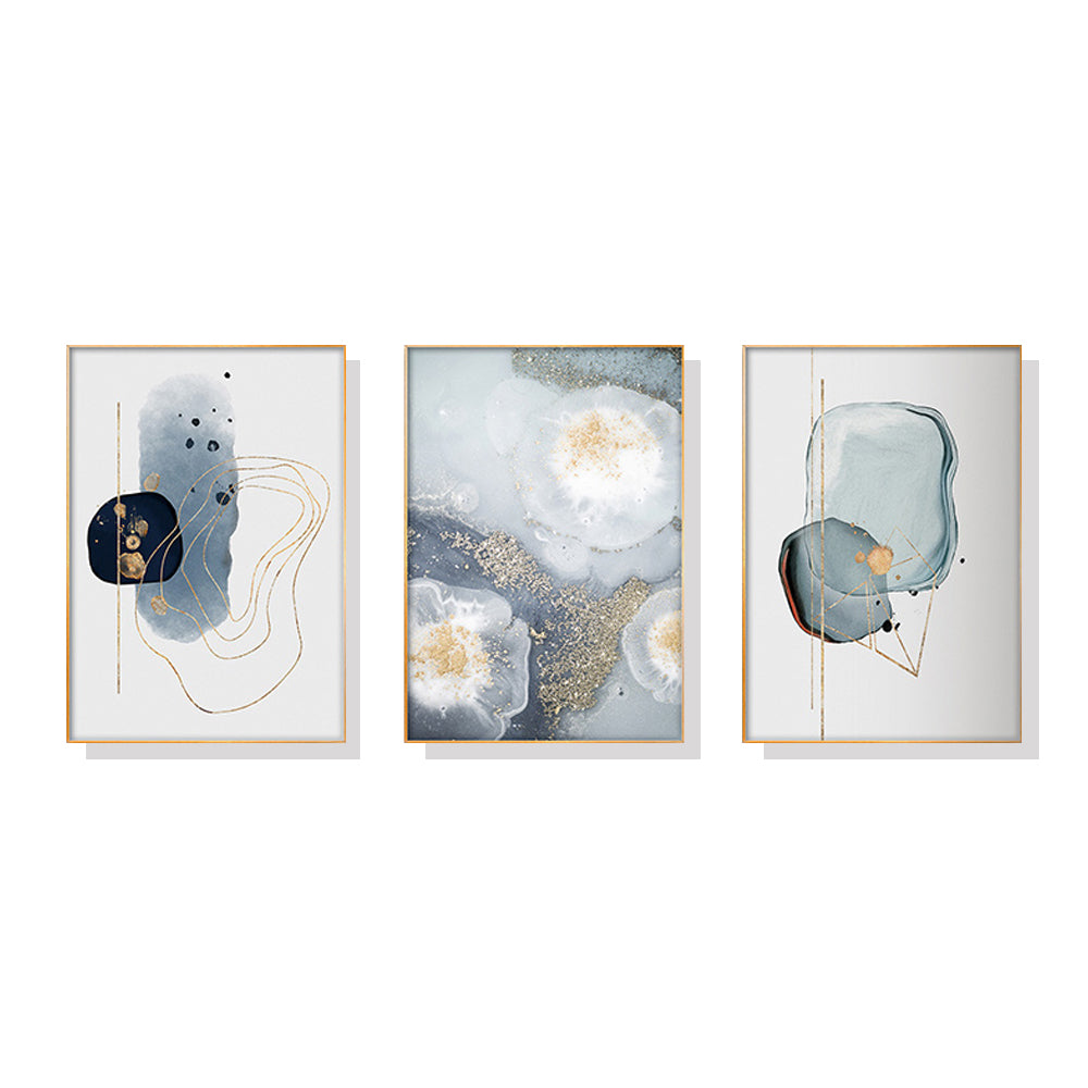 Wall Art 60cmx90cm Marbled Light Grey 3 Sets Gold Frame Canvas