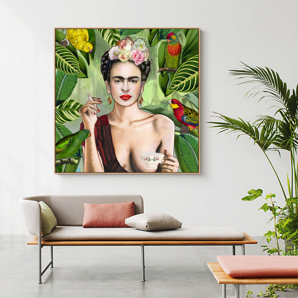 Wall Art 50cmx50cm Self Portrait by Frida Kahlo Wood Frame Canvas