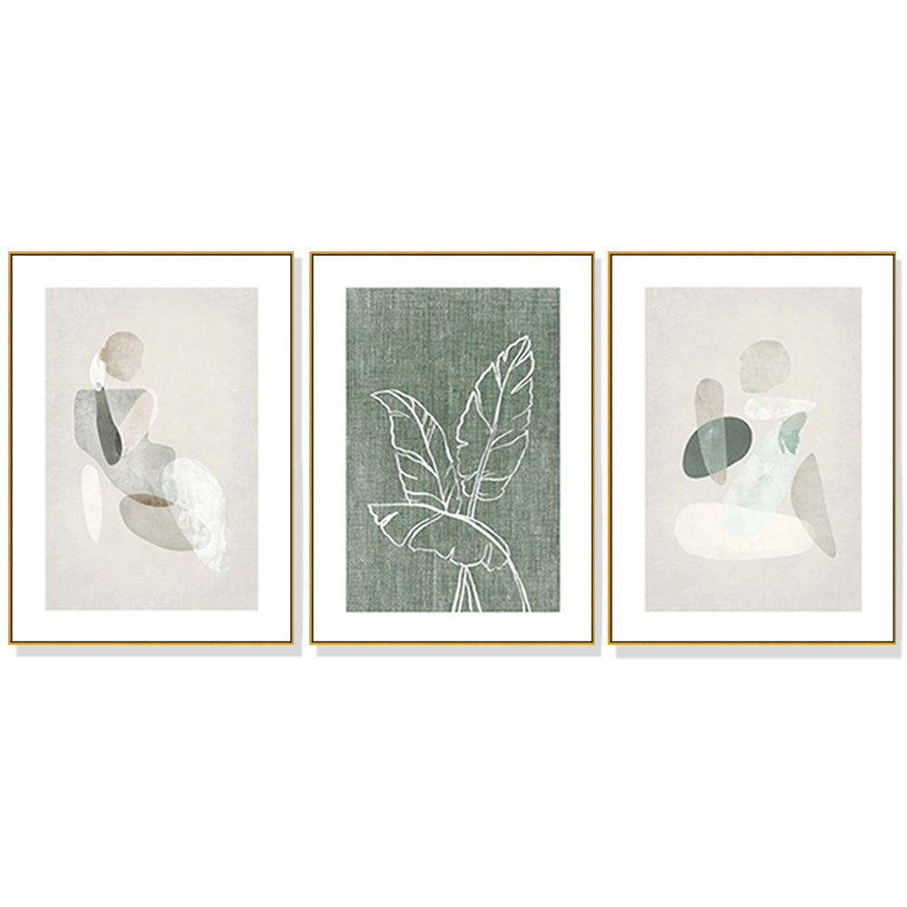 Wall Art 60cmx90cm Abstract body and leaves 3 Sets Gold Frame Canvas