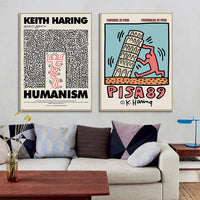 Thumbnail for Wall Art 50cmx50cm By Keith Haring 2 Sets Gold Frame Canvas