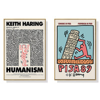 Thumbnail for Wall Art 50cmx50cm By Keith Haring 2 Sets Gold Frame Canvas