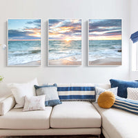 Thumbnail for Wall Art 40cmx60cm Sunrise by the ocean 3 Sets White Frame Canvas