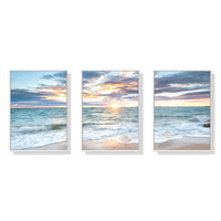 Thumbnail for Wall Art 60cmx90cm Sunrise by the ocean 3 Sets White Frame Canvas