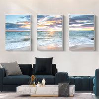 Thumbnail for Wall Art 60cmx90cm Sunrise by the ocean 3 Sets White Frame Canvas