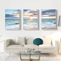 Thumbnail for Wall Art 60cmx90cm Sunrise by the ocean 3 Sets White Frame Canvas