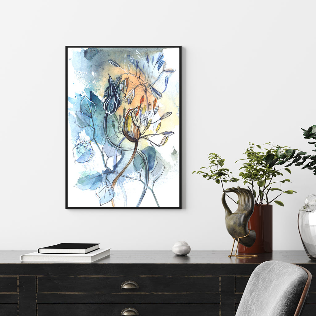 Wall Art 40cmx60cm Watercolor Style Abstract Flower 3 Sets Black Frame Canvas