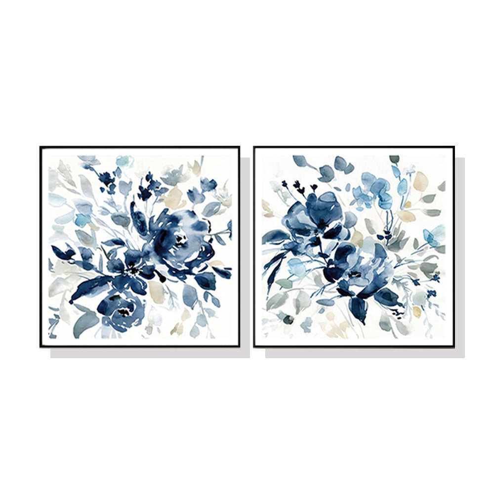 50cmx50cm Indigo Garden By Carol Robinson 2 Sets Black Frame Canvas Wall Art