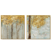 Thumbnail for 60cmx60cm Golden Leaves 2 Sets Gold Frame Canvas Wall Art