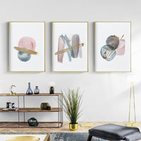 Thumbnail for 60cmx90cm Blush Pink Watercolor 3 Sets Gold Frame Canvas Wall Art