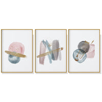 Thumbnail for 60cmx90cm Blush Pink Watercolor 3 Sets Gold Frame Canvas Wall Art