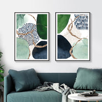 Thumbnail for Wall Art 70cmx100cm Abstract Green and Navy 2 Sets Black Frame Canvas