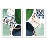 Thumbnail for Wall Art 80cmx120cm Abstract Green and Navy 2 Sets Black Frame Canvas