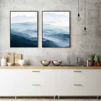 Thumbnail for Wall Art 80cmx120cm Blue mountains 2 Sets Black Frame Canvas