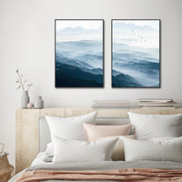 Thumbnail for Wall Art 90cmx135cm Blue mountains 2 Sets Black Frame Canvas