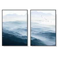 Thumbnail for Wall Art 60cmx90cm Blue mountains 2 Sets Black  Frame Canvas