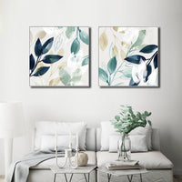 Thumbnail for Wall Art 90cmx90cm Watercolour style leaves 2 Sets White Frame Canvas