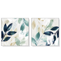 Thumbnail for Wall Art 60cmx60cm Watercolour style leaves 2 Sets White Frame Canvas