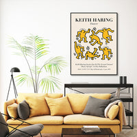Thumbnail for Wall Art 60cmx90cm Keith Haring Dancer Yellow Black Frame Canvas