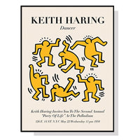 Thumbnail for Wall Art 70cmx100cm Keith Haring Dancer Yellow Black Frame Canvas