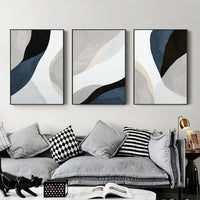 Thumbnail for Wall Art 90cmx135cm Abstract Navy Blue 3 Sets Black Frame Canvas
