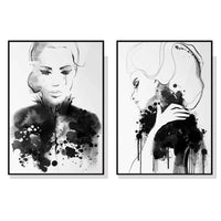 Thumbnail for Wall Art 80cmx120cm Watercolor Sketch 2 Sets Black Frame Canvas