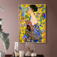 Thumbnail for Wall Art 90cmx135cm Lady With A fan By Klimt Gold Frame Canvas