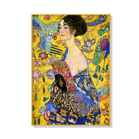 Thumbnail for Wall Art 60cmx90cm Lady With A fan By Klimt Gold Frame Canvas