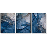 Thumbnail for Wall Art 70cmx100cm Blue Gold Marble 3 Sets Black Frame Canvas