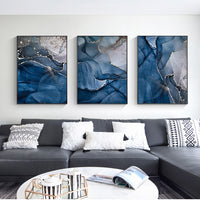 Thumbnail for Wall Art 70cmx100cm Blue Gold Marble 3 Sets Black Frame Canvas