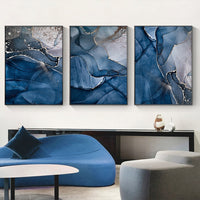 Thumbnail for Wall Art 70cmx100cm Blue Gold Marble 3 Sets Black Frame Canvas