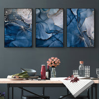 Thumbnail for Wall Art 80cmx120cm Blue Gold Marble 3 Sets Black Frame Canvas