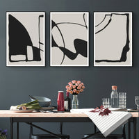 Thumbnail for Wall Art 70cmx100cm Black Beige 3 Sets Black Frame Canvas