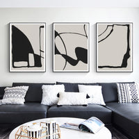 Thumbnail for Wall Art 80cmx120cm Black Beige 3 Sets Black Frame Canvas
