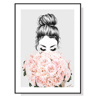 Thumbnail for Wall Art 100cmx150cm Roses Girl Black Frame Canvas