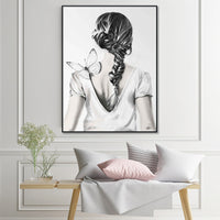 Thumbnail for Wall Art 90cmx135cm Woman Back With Butterfly Black Frame Canvas