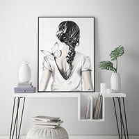 Thumbnail for Wall Art 90cmx135cm Woman Back With Butterfly Black Frame Canvas