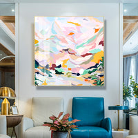 Thumbnail for Wall Art 60cmx60cm Abstract Pink Mountain Hand Painted Style Gold Frame Canvas