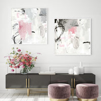 Thumbnail for Wall Art 90cmx90cm Abstract Pink Grey 2 Sets White Frame Canvas