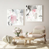 Thumbnail for Wall Art 100cmx100cm Abstract Pink Grey 2 Sets White Frame Canvas