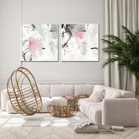 Thumbnail for Wall Art 100cmx100cm Abstract Pink Grey 2 Sets White Frame Canvas