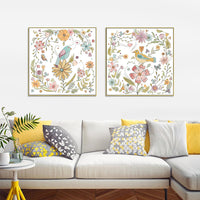 Thumbnail for Wall Art 90cmx90cm Floral birds 2 Sets Gold Frame Canvas