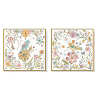 Thumbnail for Wall Art 100cmx100cm Floral birds 2 Sets Gold Frame Canvas