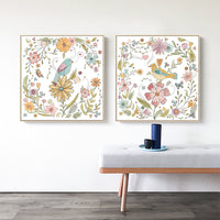 Thumbnail for Wall Art 50cmx50cm Floral birds 2 Sets Gold Frame Canvas